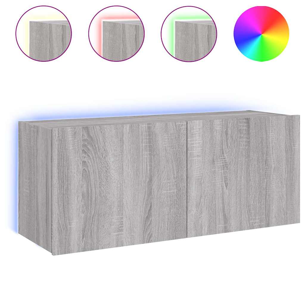 vidaXL Ścienna szafka TV z LED, szary dąb sonoma, 100x35x41 cm