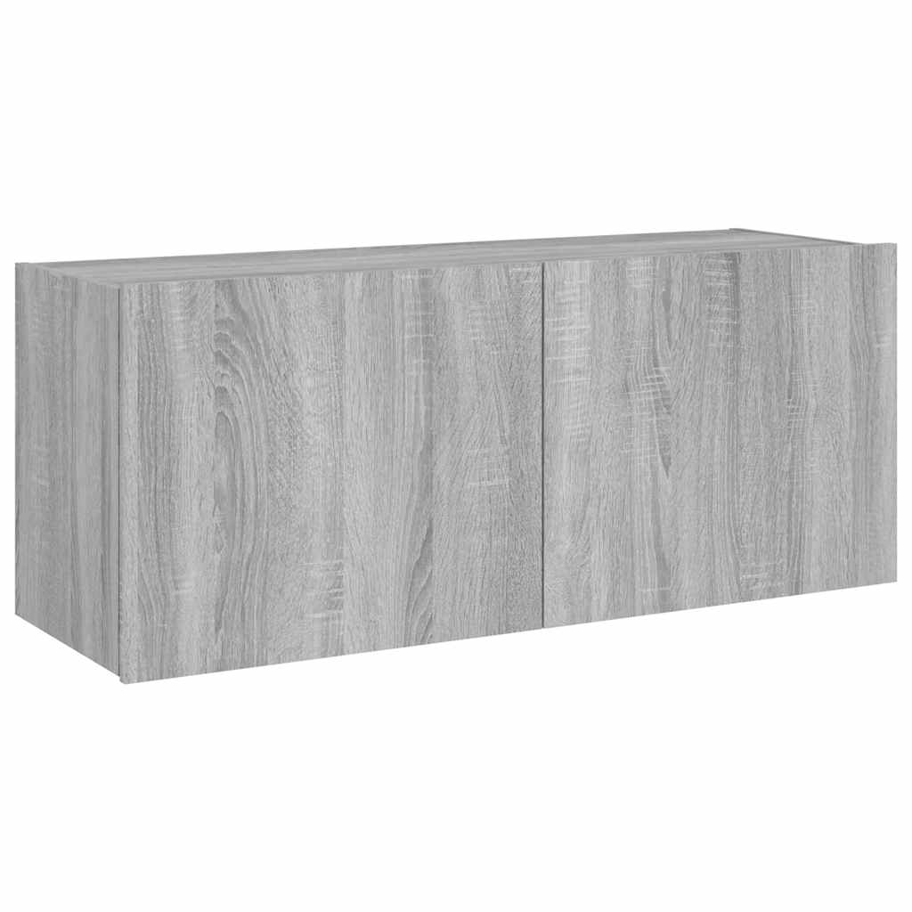 vidaXL Ścienna szafka TV z LED, szary dąb sonoma, 100x35x41 cm