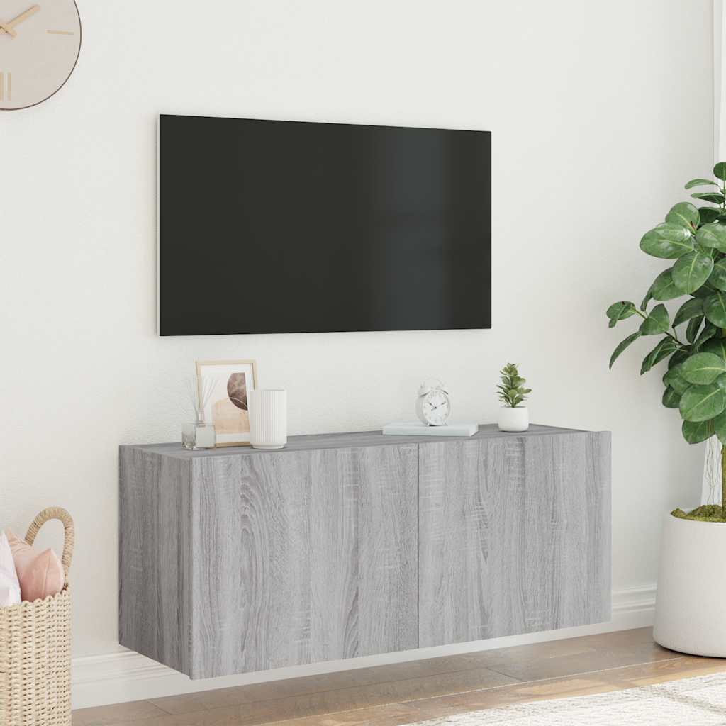 vidaXL Ścienna szafka TV z LED, szary dąb sonoma, 100x35x41 cm