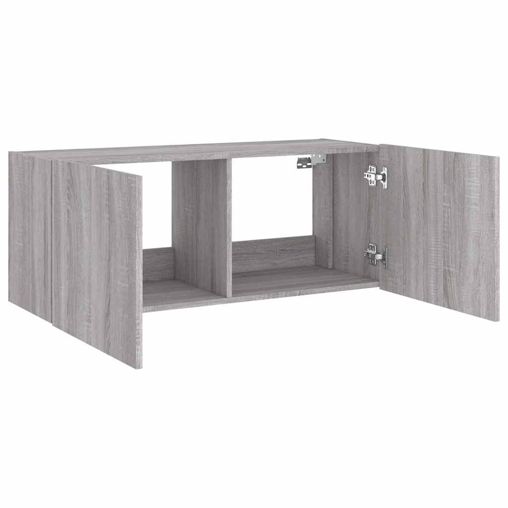 vidaXL Ścienna szafka TV z LED, szary dąb sonoma, 100x35x41 cm