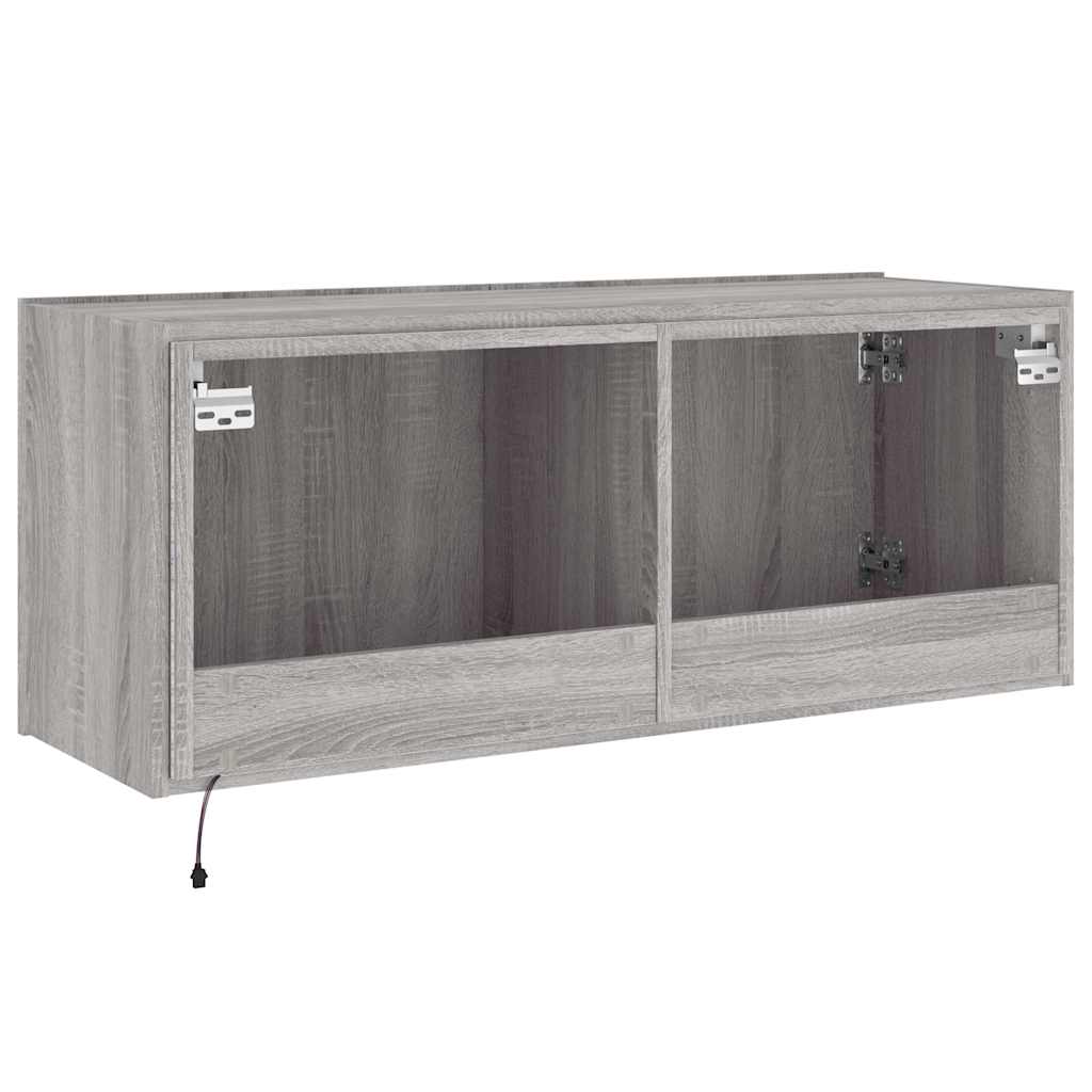 vidaXL Ścienna szafka TV z LED, szary dąb sonoma, 100x35x41 cm
