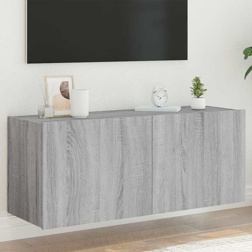 vidaXL Ścienna szafka TV z LED, szary dąb sonoma, 100x35x41 cm