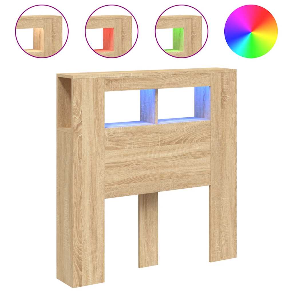 vidaXL Wezgłowie łóżka z LED, dąb sonoma, 100x18,5x103,5 cm