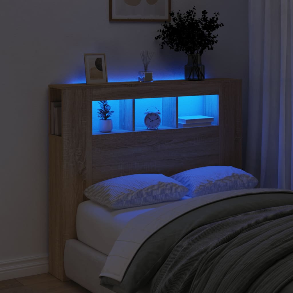 vidaXL Wezgłowie łóżka z LED, dąb sonoma, 120x18,5x103,5 cm