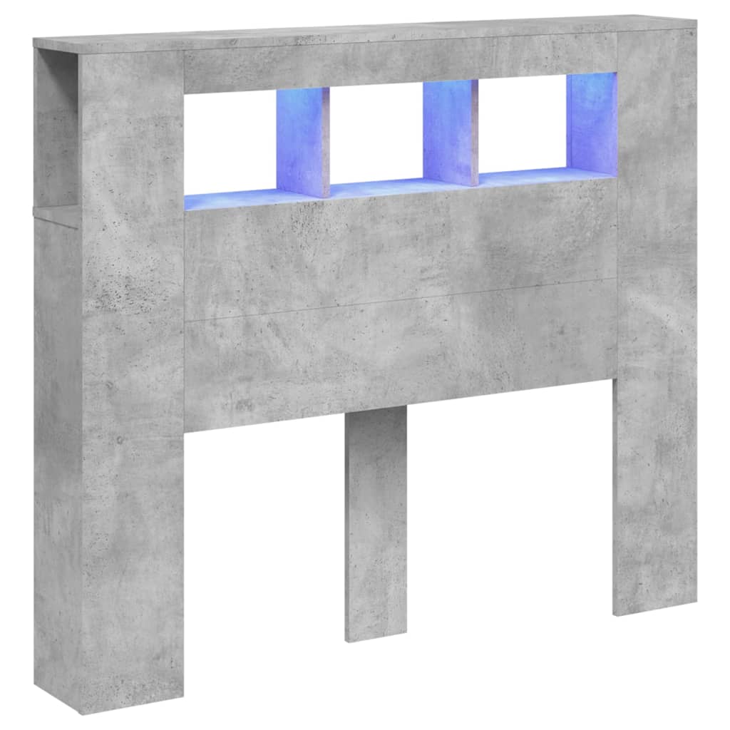 vidaXL Wezgłowie łóżka z LED, szarość betonu, 120x18,5x103,5 cm