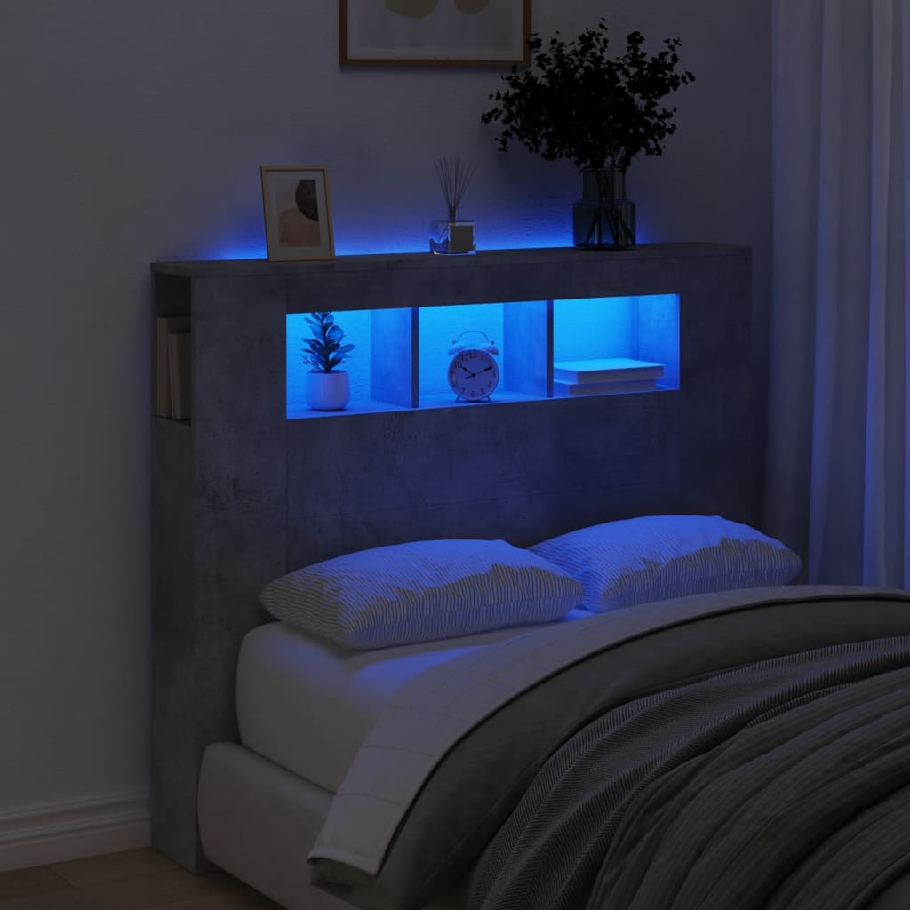 vidaXL Wezgłowie łóżka z LED, szarość betonu, 120x18,5x103,5 cm