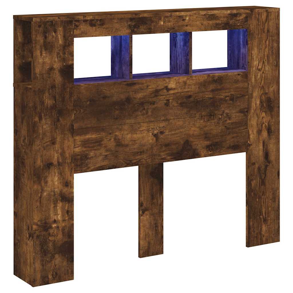 vidaXL Wezgłowie łóżka z LED, przydymiony dąb, 120x18,5x103,5 cm