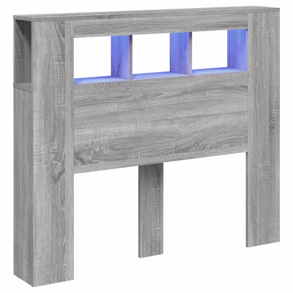 vidaXL Wezgłowie łóżka z LED, szary dąb sonoma, 120x18,5x103,5 cm