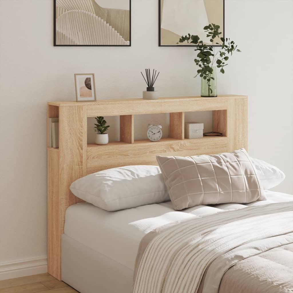vidaXL Wezgłowie łóżka z LED, dąb sonoma, 140x18,5x103,5 cm