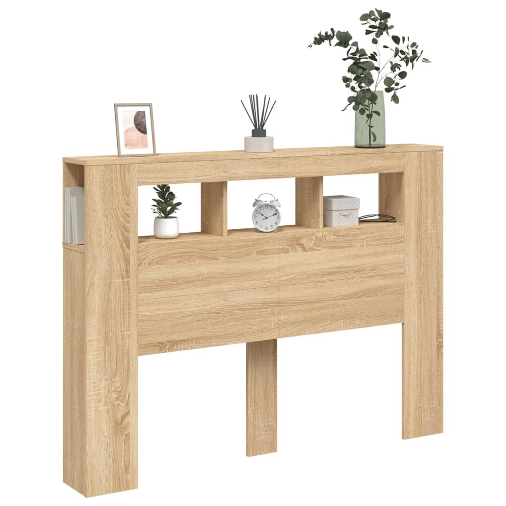 vidaXL Wezgłowie łóżka z LED, dąb sonoma, 140x18,5x103,5 cm
