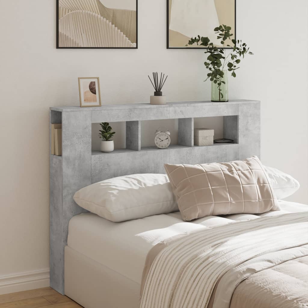 vidaXL Wezgłowie łóżka z LED, szarość betonu, 140x18,5x103,5 cm