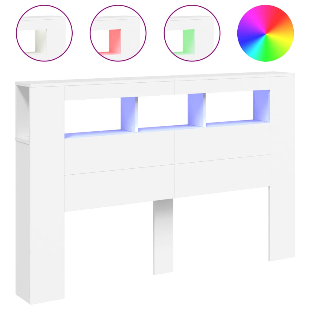 vidaXL Wezgłowie łóżka z LED, białe, 160x18,5x103,5 cm