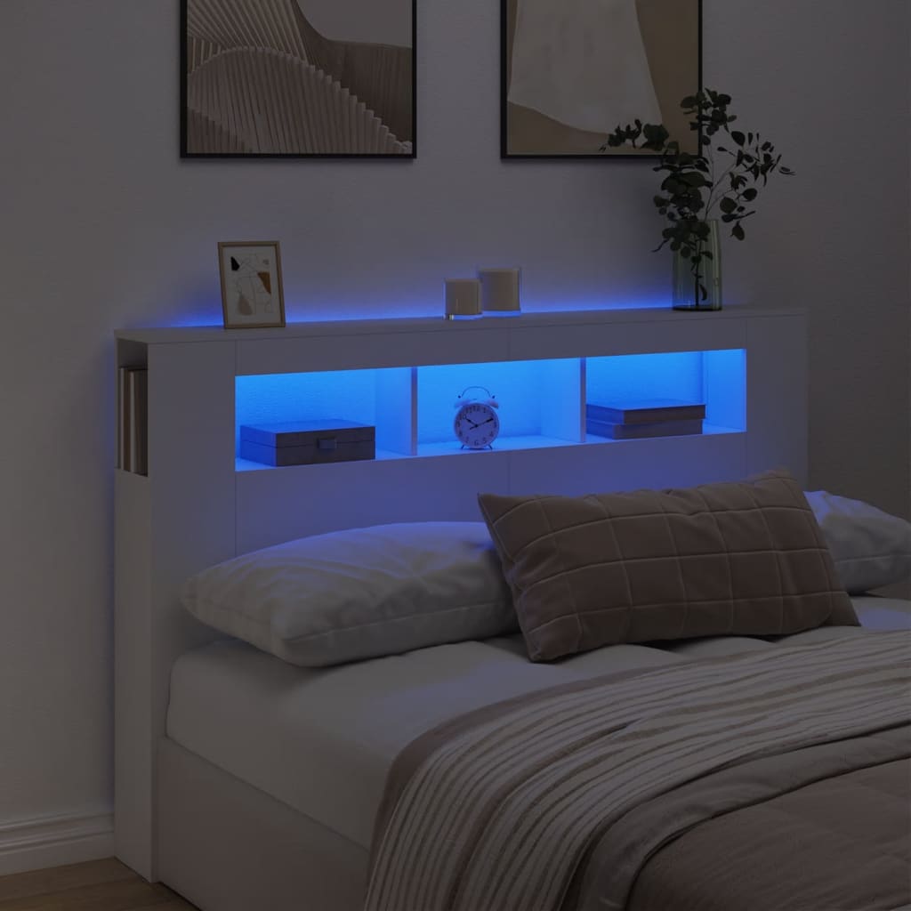 vidaXL Wezgłowie łóżka z LED, białe, 160x18,5x103,5 cm