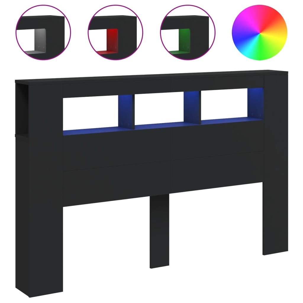 vidaXL Wezgłowie łóżka z LED, czarne, 160x18,5x103,5 cm