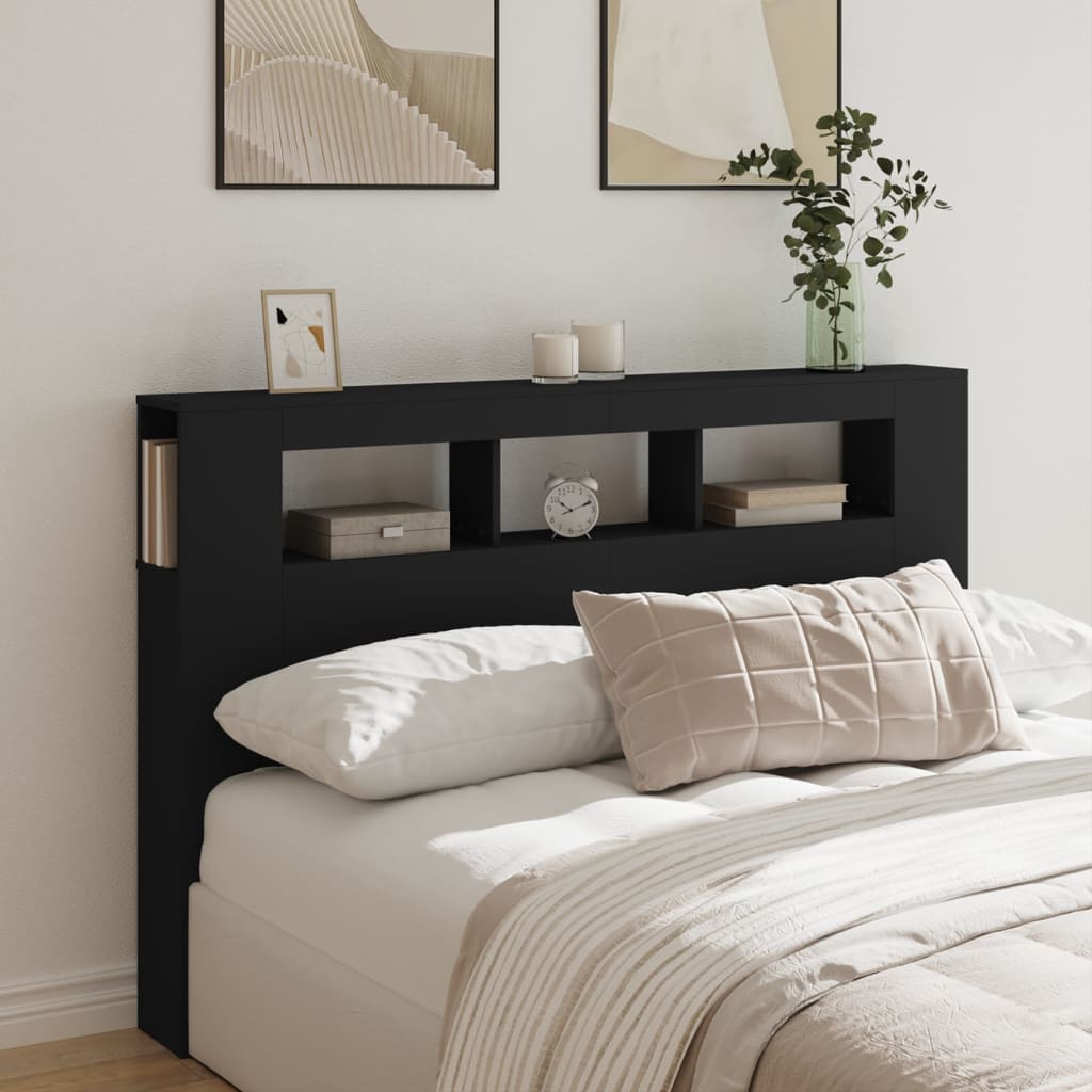 vidaXL Wezgłowie łóżka z LED, czarne, 160x18,5x103,5 cm