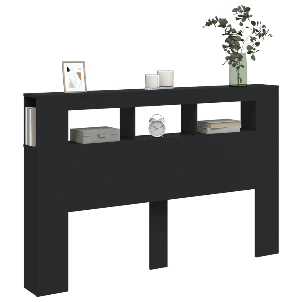 vidaXL Wezgłowie łóżka z LED, czarne, 160x18,5x103,5 cm