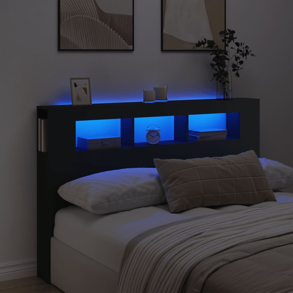 vidaXL Wezgłowie łóżka z LED, czarne, 160x18,5x103,5 cm
