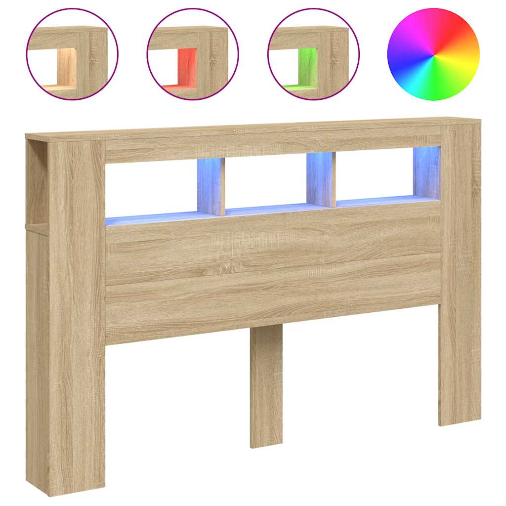 vidaXL Wezgłowie łóżka z LED, dąb sonoma, 160x18,5x103,5 cm