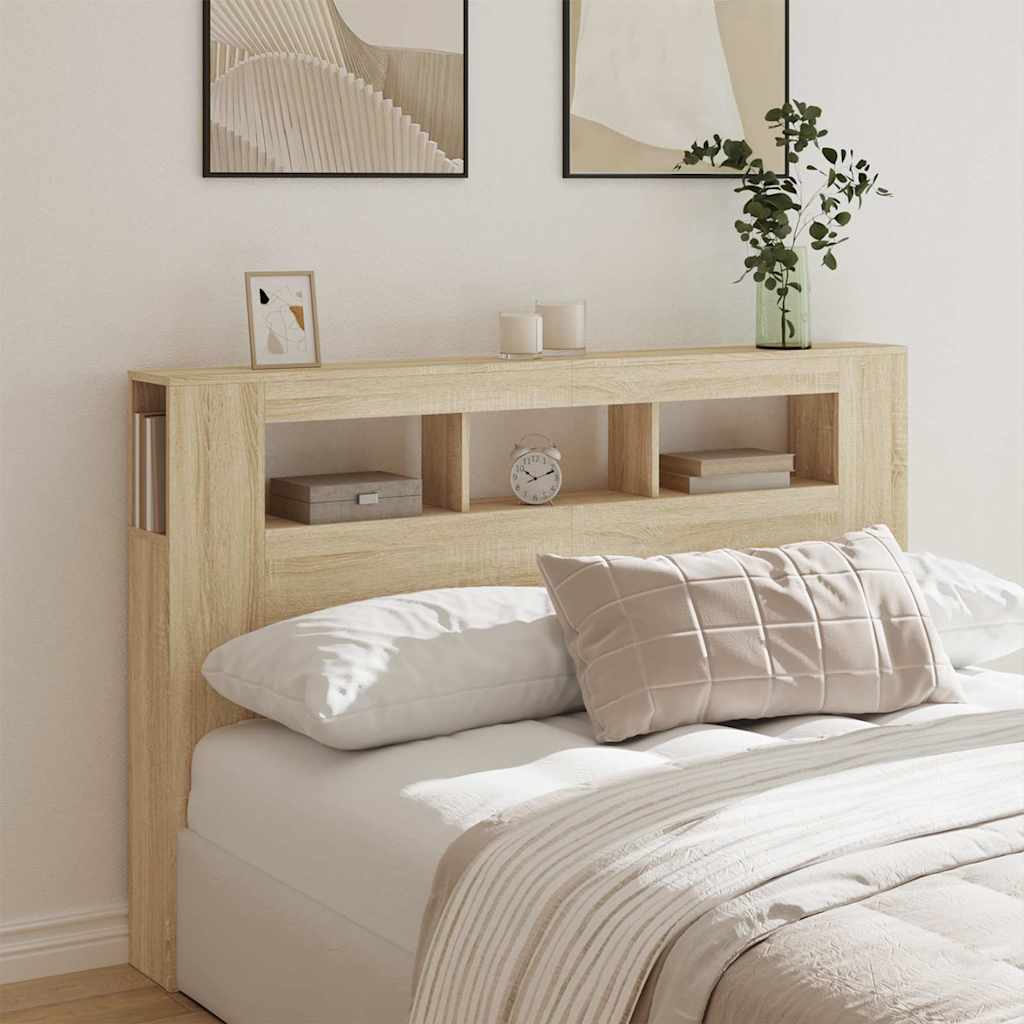 vidaXL Wezgłowie łóżka z LED, dąb sonoma, 160x18,5x103,5 cm