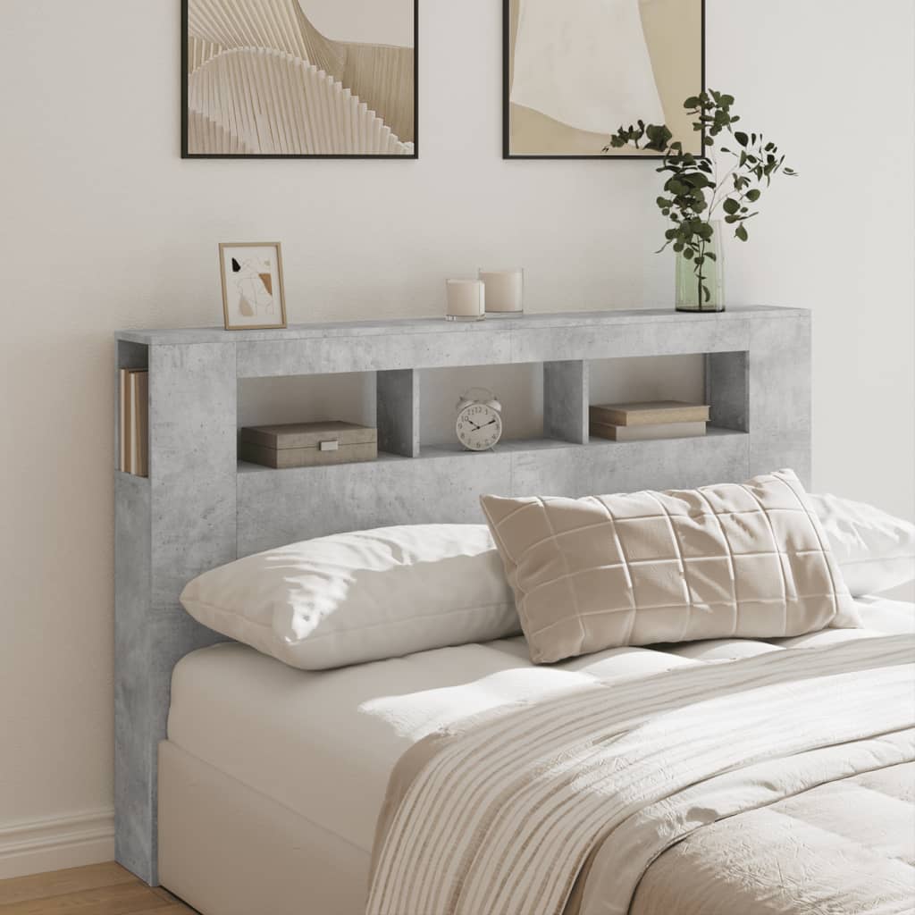 vidaXL Wezgłowie łóżka z LED, szarość betonu, 160x18,5x103,5 cm
