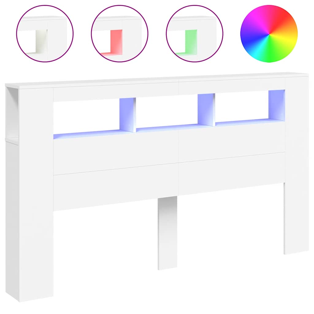 vidaXL Wezgłowie łóżka z LED, białe, 180x18,5x103,5 cm