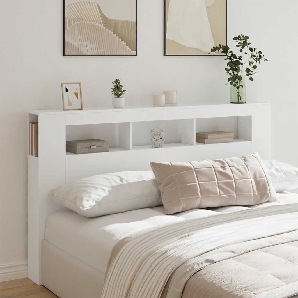 vidaXL Wezgłowie łóżka z LED, białe, 180x18,5x103,5 cm