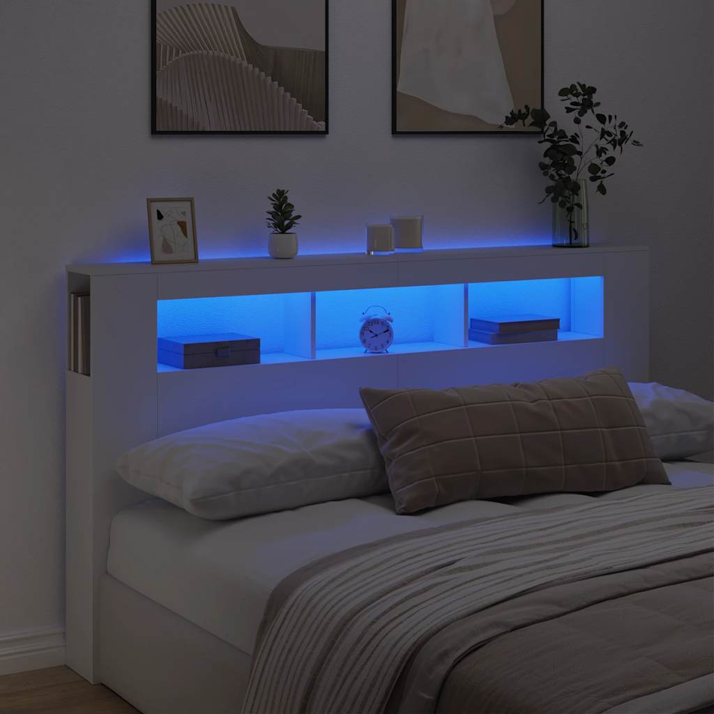 vidaXL Wezgłowie łóżka z LED, białe, 180x18,5x103,5 cm