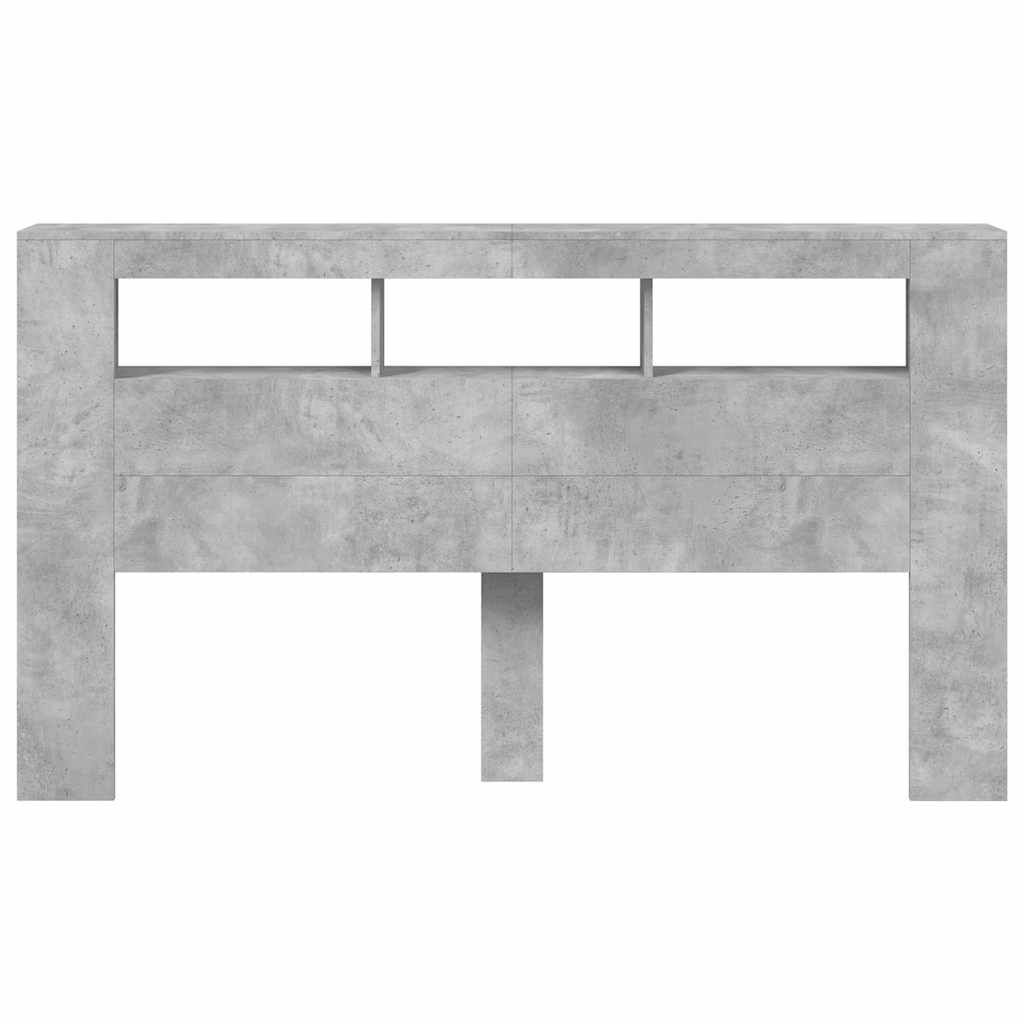 vidaXL Wezgłowie łóżka z LED, szarość betonu, 180x18,5x103,5 cm