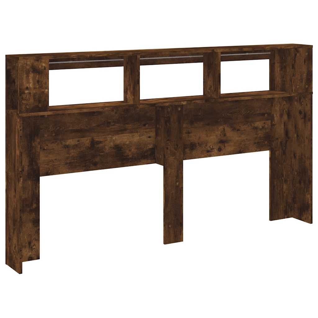 vidaXL Wezgłowie łóżka z LED, przydymiony dąb, 180x18,5x103,5 cm