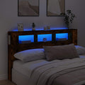 vidaXL Wezgłowie łóżka z LED, przydymiony dąb, 180x18,5x103,5 cm