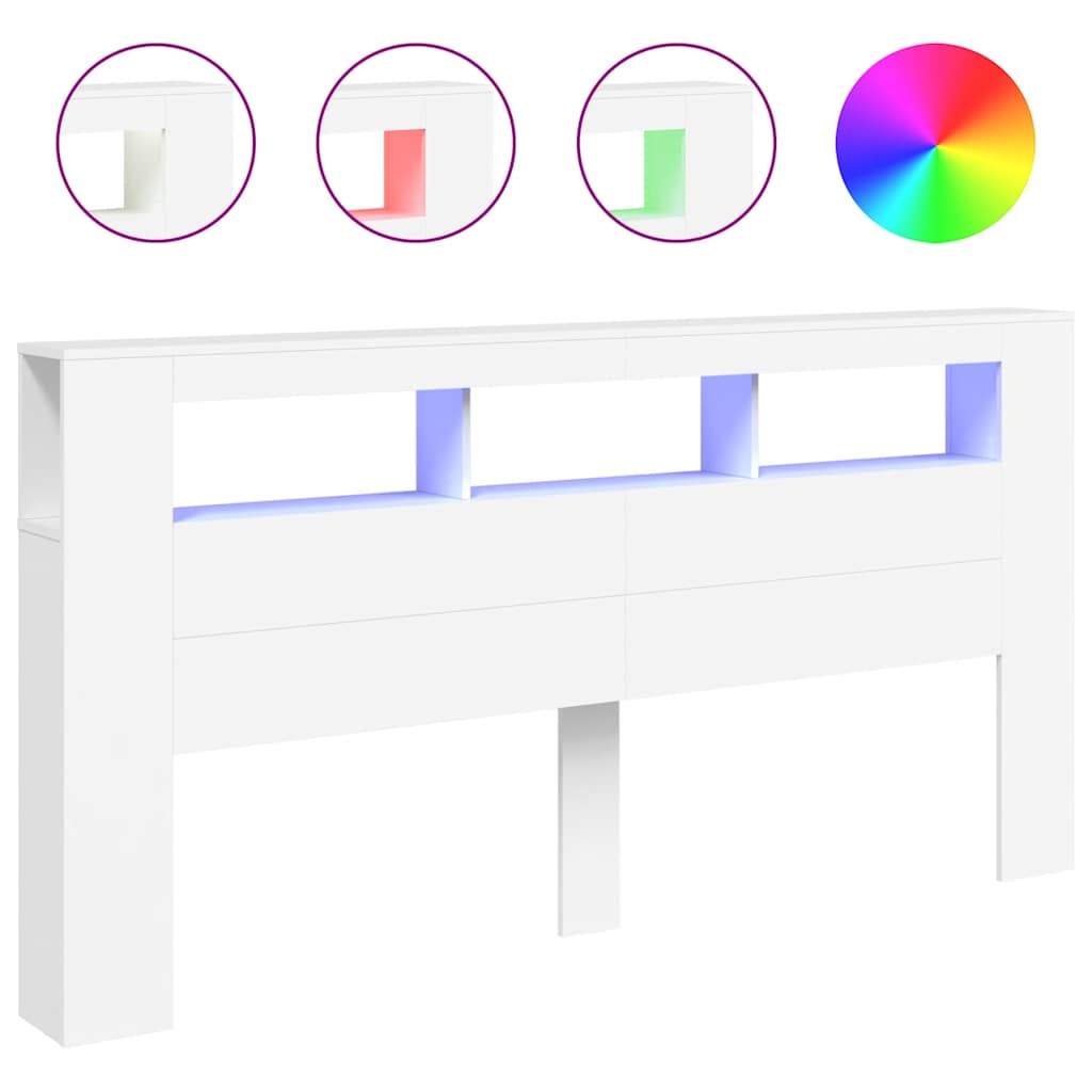 vidaXL Wezgłowie łóżka z LED, białe, 200x18,5x103,5 cm