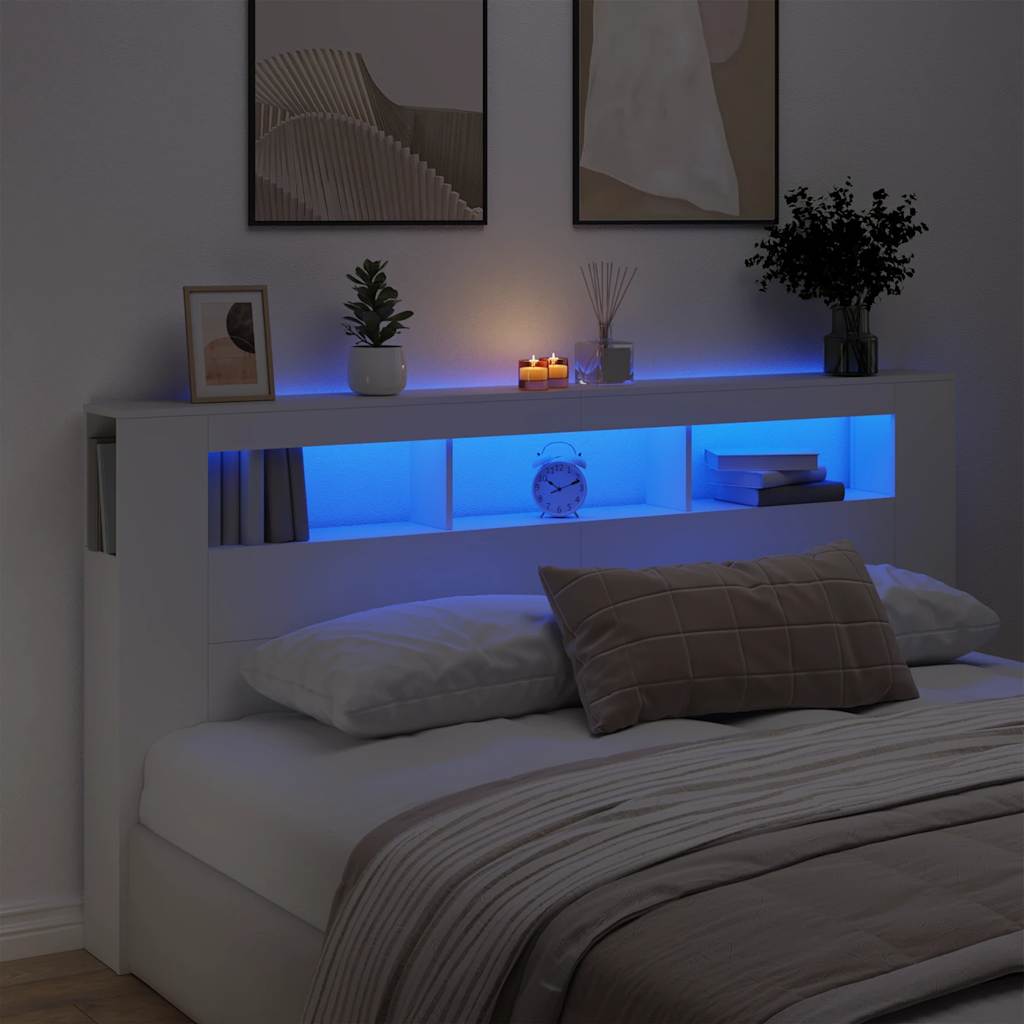vidaXL Wezgłowie łóżka z LED, białe, 200x18,5x103,5 cm