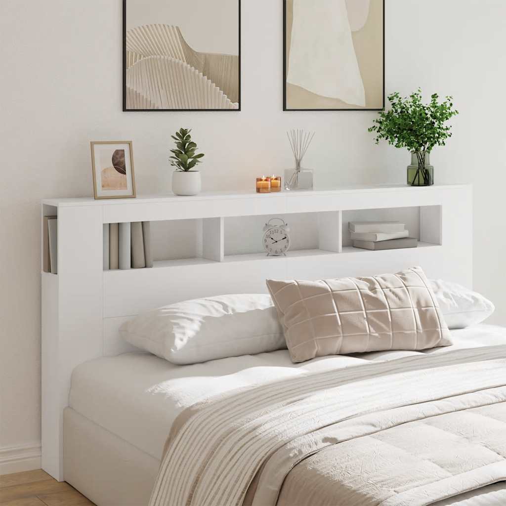 vidaXL Wezgłowie łóżka z LED, białe, 200x18,5x103,5 cm