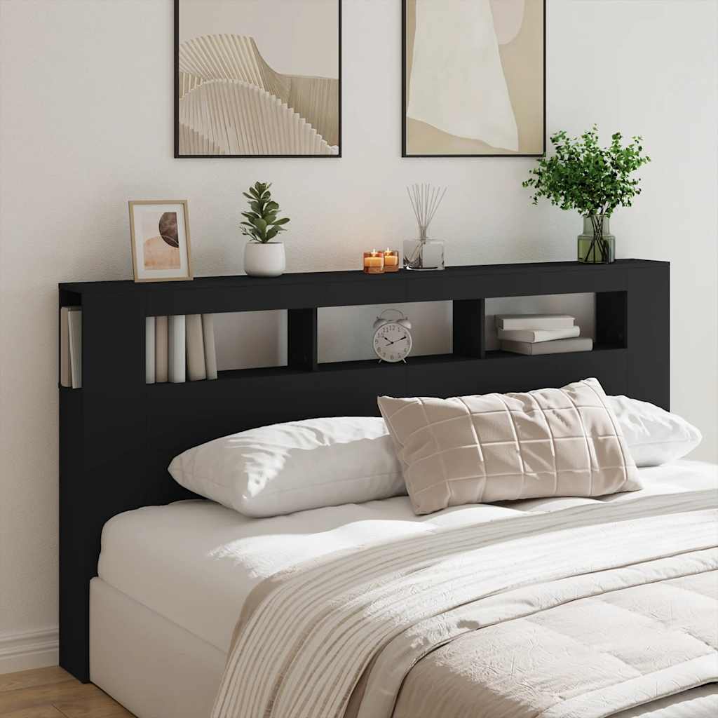 vidaXL Wezgłowie łóżka z LED, czarne, 200x18,5x103,5 cm
