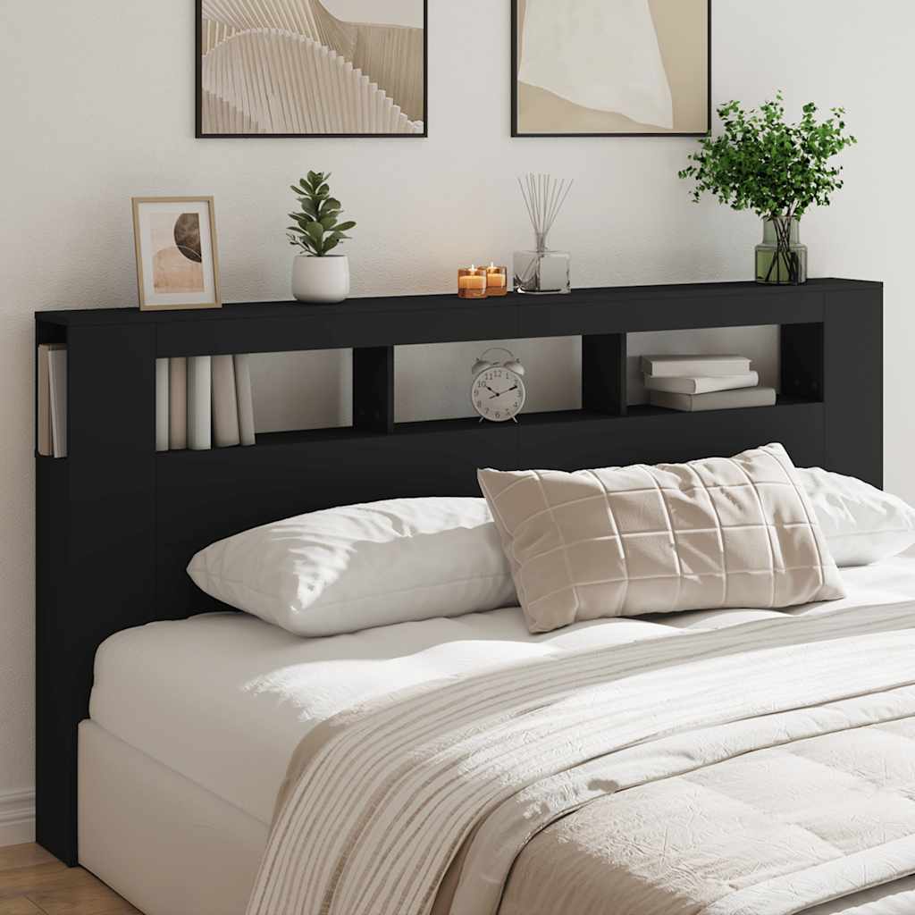 vidaXL Wezgłowie łóżka z LED, czarne, 200x18,5x103,5 cm