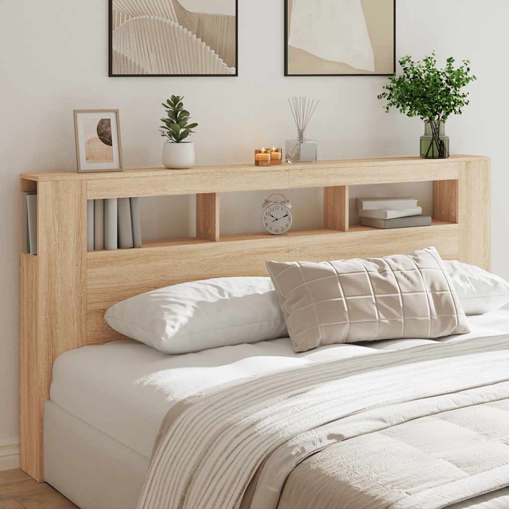 vidaXL Wezgłowie łóżka z LED, dąb sonoma, 200x18,5x103,5 cm
