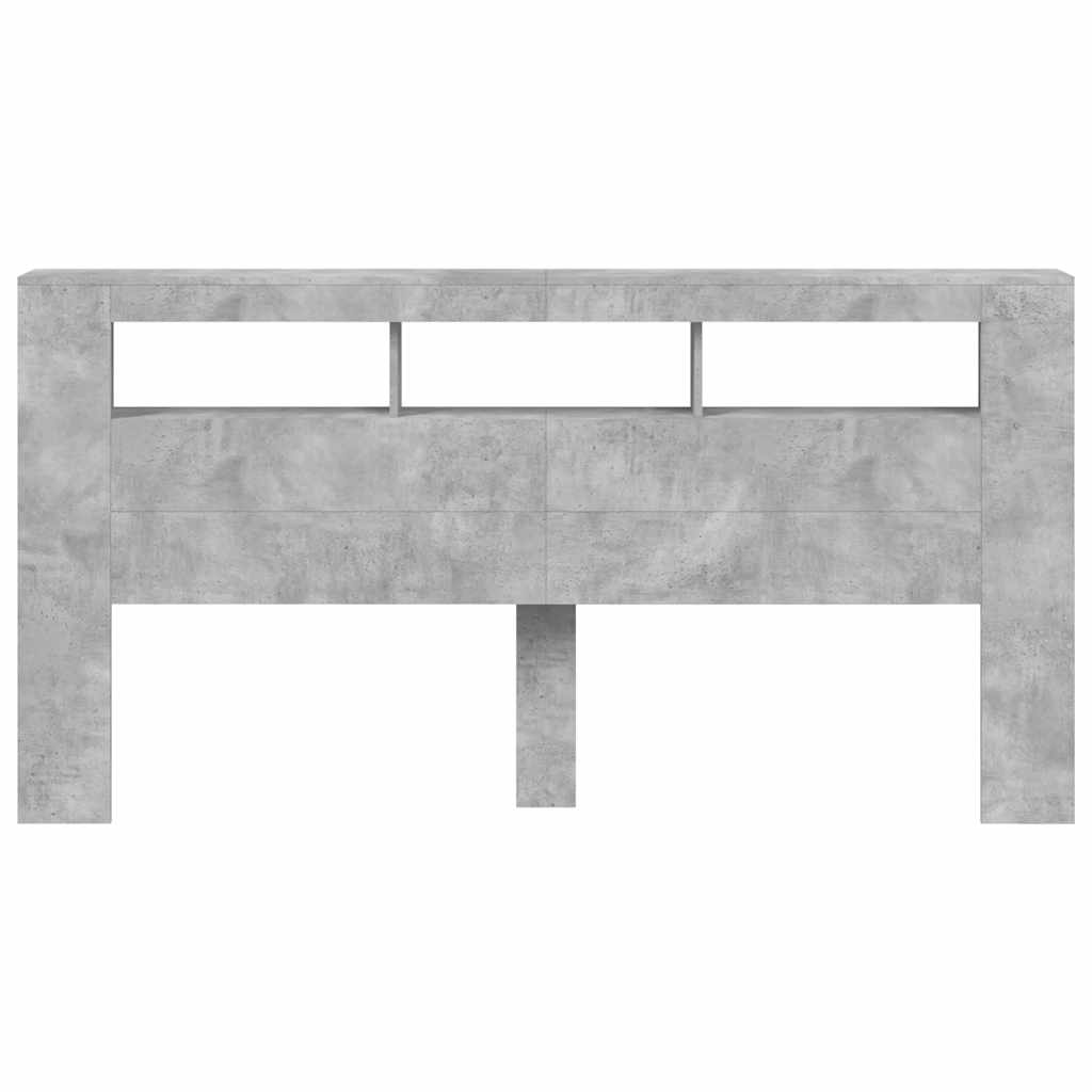 vidaXL Wezgłowie łóżka z LED, szarość betonu, 200x18,5x103,5 cm