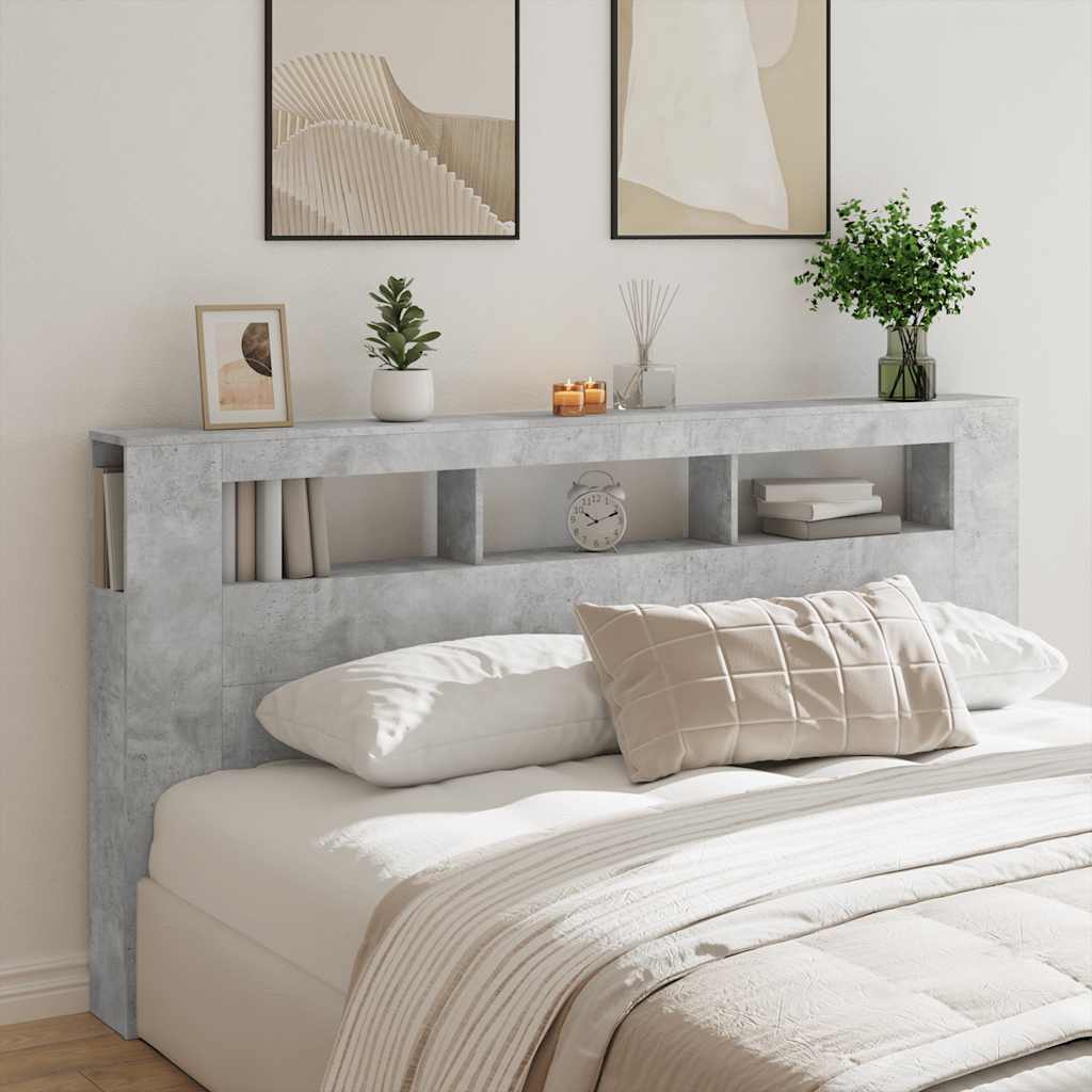 vidaXL Wezgłowie łóżka z LED, szarość betonu, 200x18,5x103,5 cm
