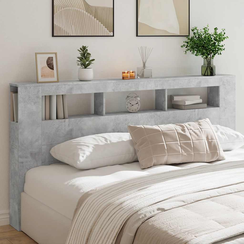 vidaXL Wezgłowie łóżka z LED, szarość betonu, 200x18,5x103,5 cm