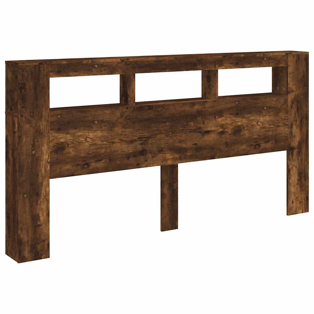 vidaXL Wezgłowie łóżka z LED, przydymiony dąb, 200x18,5x103,5 cm