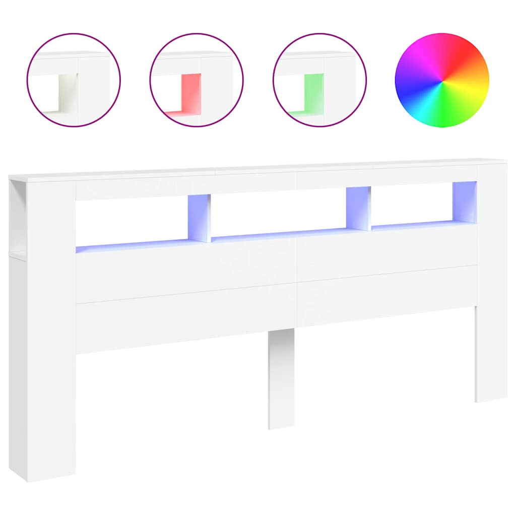 vidaXL Wezgłowie łóżka z LED, białe, 220x18,5x103,5 cm