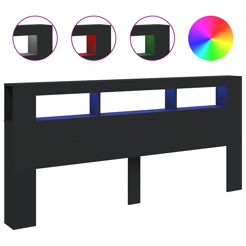 vidaXL Wezgłowie łóżka z LED, czarne, 220x18,5x103,5 cm