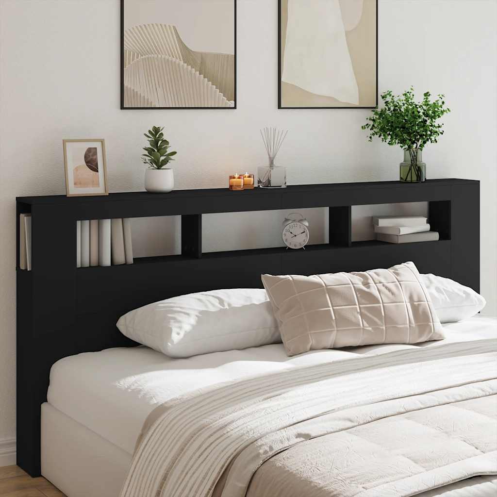 vidaXL Wezgłowie łóżka z LED, czarne, 220x18,5x103,5 cm