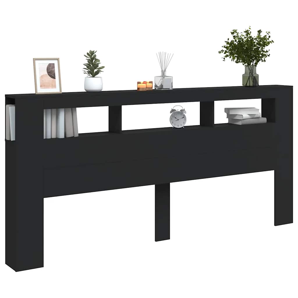 vidaXL Wezgłowie łóżka z LED, czarne, 220x18,5x103,5 cm