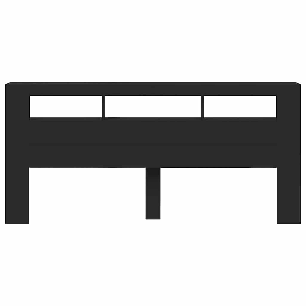 vidaXL Wezgłowie łóżka z LED, czarne, 220x18,5x103,5 cm
