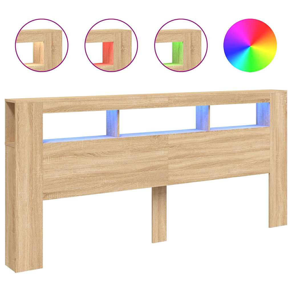vidaXL Wezgłowie łóżka z LED, dąb sonoma, 220x18,5x103,5 cm