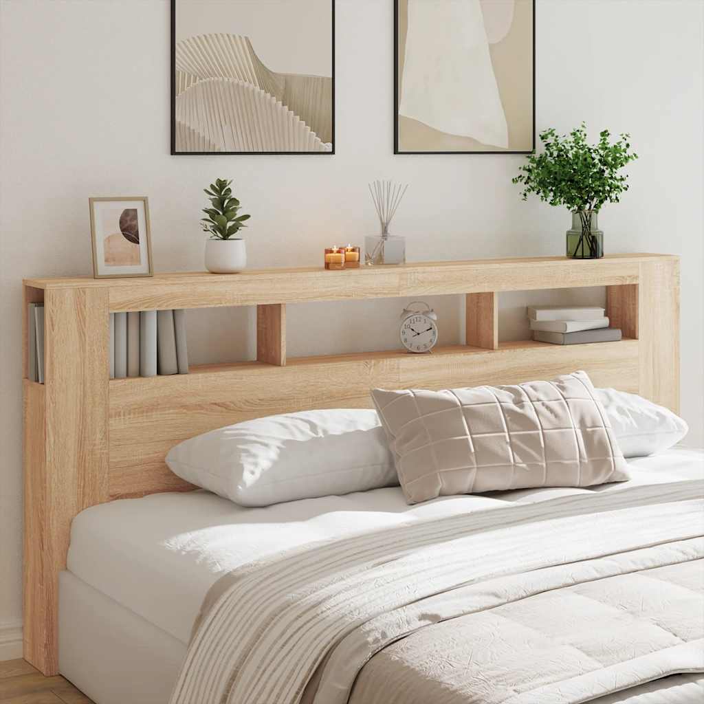vidaXL Wezgłowie łóżka z LED, dąb sonoma, 220x18,5x103,5 cm