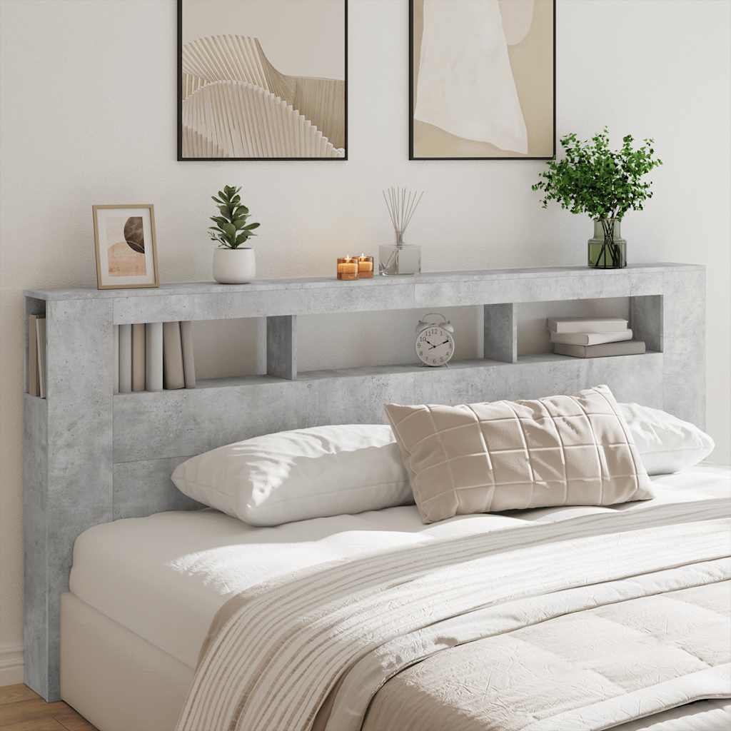vidaXL Wezgłowie łóżka z LED, szarość betonu, 220x18,5x103,5 cm