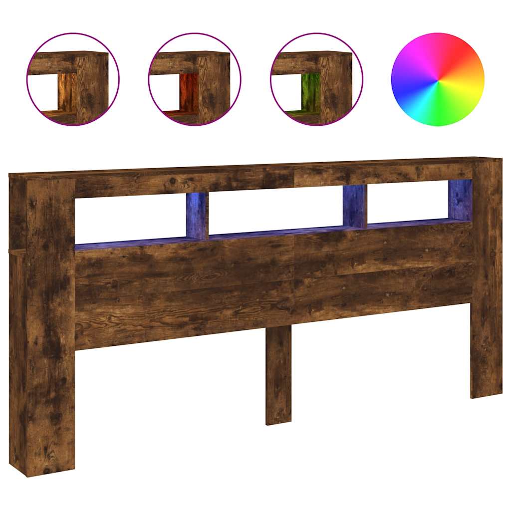 vidaXL Wezgłowie łóżka z LED, przydymiony dąb, 220x18,5x103,5 cm
