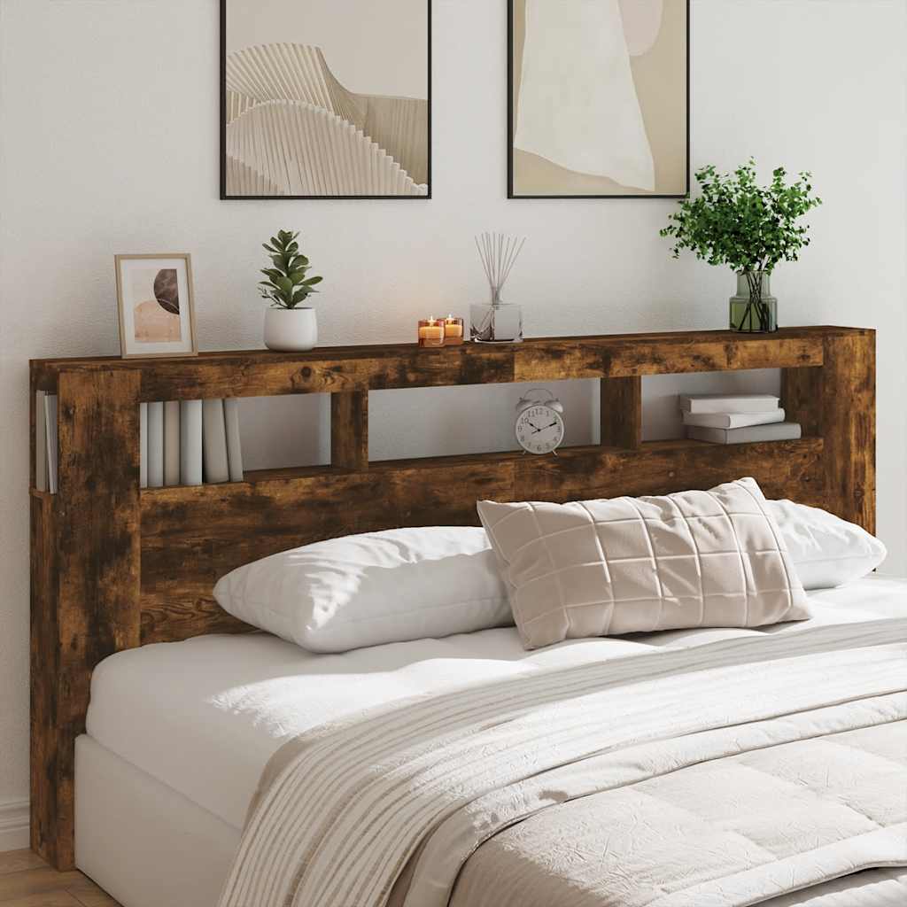 vidaXL Wezgłowie łóżka z LED, przydymiony dąb, 220x18,5x103,5 cm